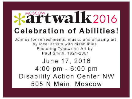 Post promoting the 12th annual Artwalk exhibit in Moscow where artists with disabilities will display their artwork.