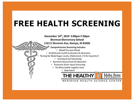 Announcement of free November 14th community health screening.