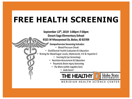 Announcement of free September 12th community health screening.