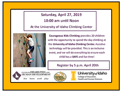 Save the date of April 27, 2019 for the free rock climbing event for children with special needs.
