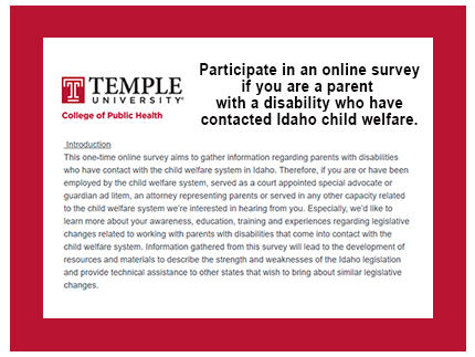 Temple University wants your help with an online survery on Idaho Child Welfare.