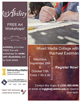 Flier announcing the Free Art Ability workshops for fall 2018.