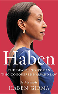 Book cover featuring a profile photo of Haben. She is wearing a blue dress and looking into the distance stoically.