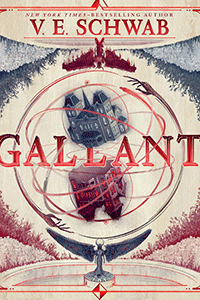 Book cover with a light background covered by mysterious looking graphics in light black and red. At the center is a sphere with a manor house. The house appears right side up on top and again upside down directly below. The author's name appears across the top in red letters. The title of the book runs across the exact center of the cover in large, red capital letteres.