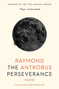 Book cover with a light cream-colored background. There is a dark moon at the center. Craters and other details are barely visible. There is an ink splotch along the left bottom edge of the moon. The author's name and title of the book appear in the bottom third of the cover, in large, red and black (respectively) letters.