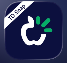 The app logo for TD Snap featuring an outline of an apple with green, power lines coming out of the upper right curve.