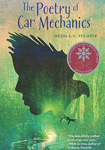 Book cover with an illustration of the silhouette of a hawk over a green and yellow background. The bird's wings create the silhouette of a boy's face.