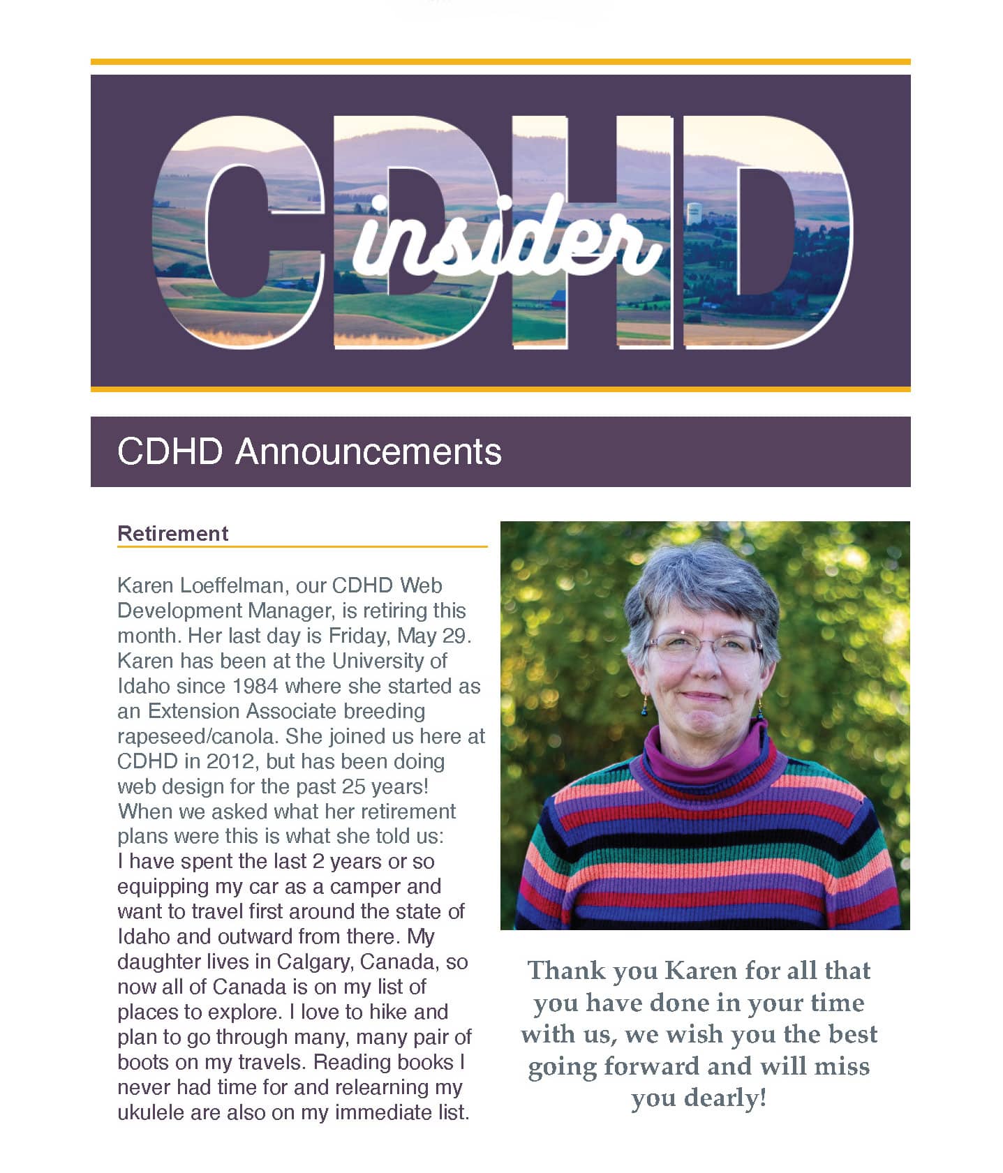 Cover page of 2020 CDHD Insider Newsletter.