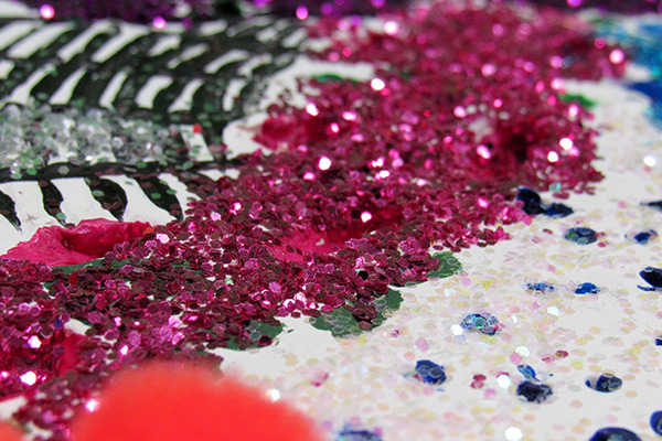 A close up of a section of the clay using glitter. Click to enlarge image.