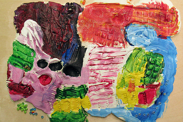 Kenyon's clay art piece featuring different colors and textures. Click to enlarge image.