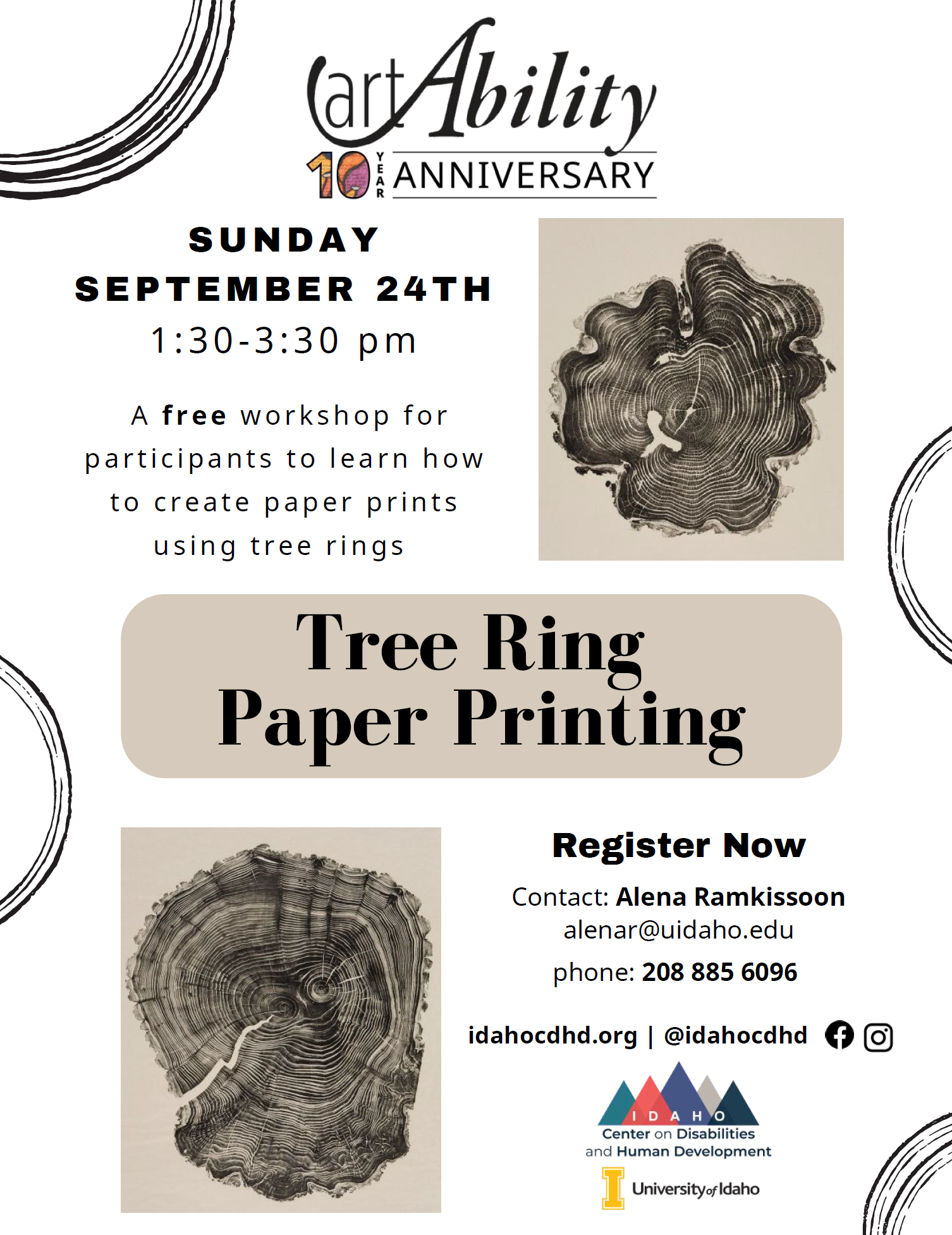 Tree Ring Printing workshop flyer, September 2024