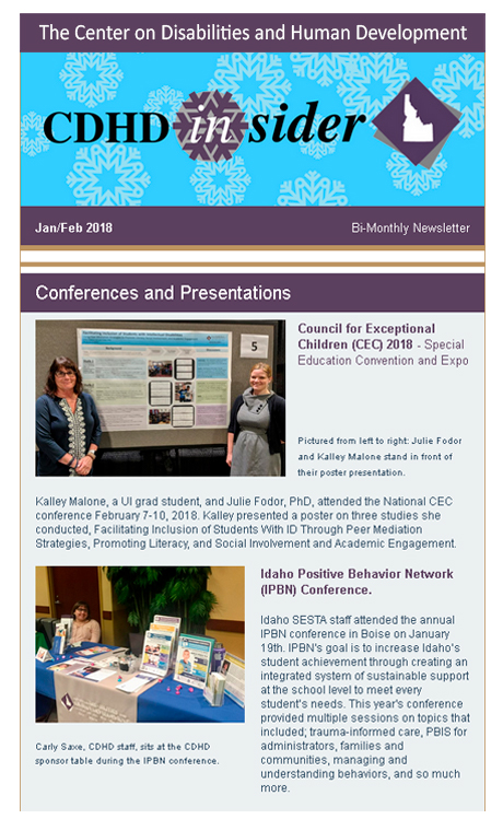 Cover page of January/February 2018 CDHD Insider Newsletter.