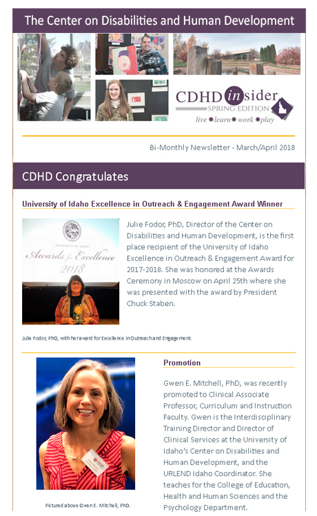 Cover page of March/April 2018 CDHD Insider Newsletter.