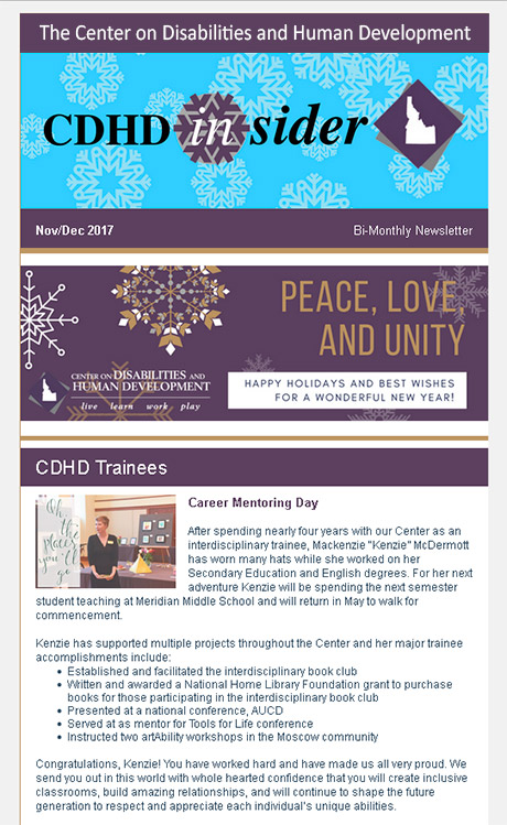 Cover page of November/December 2017 CDHD Insider Newsletter.